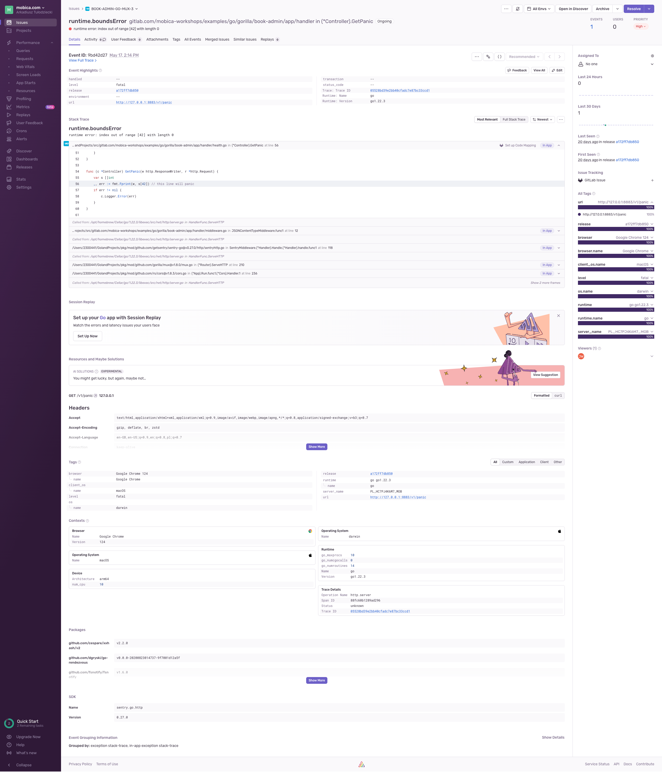 Sentry Message View