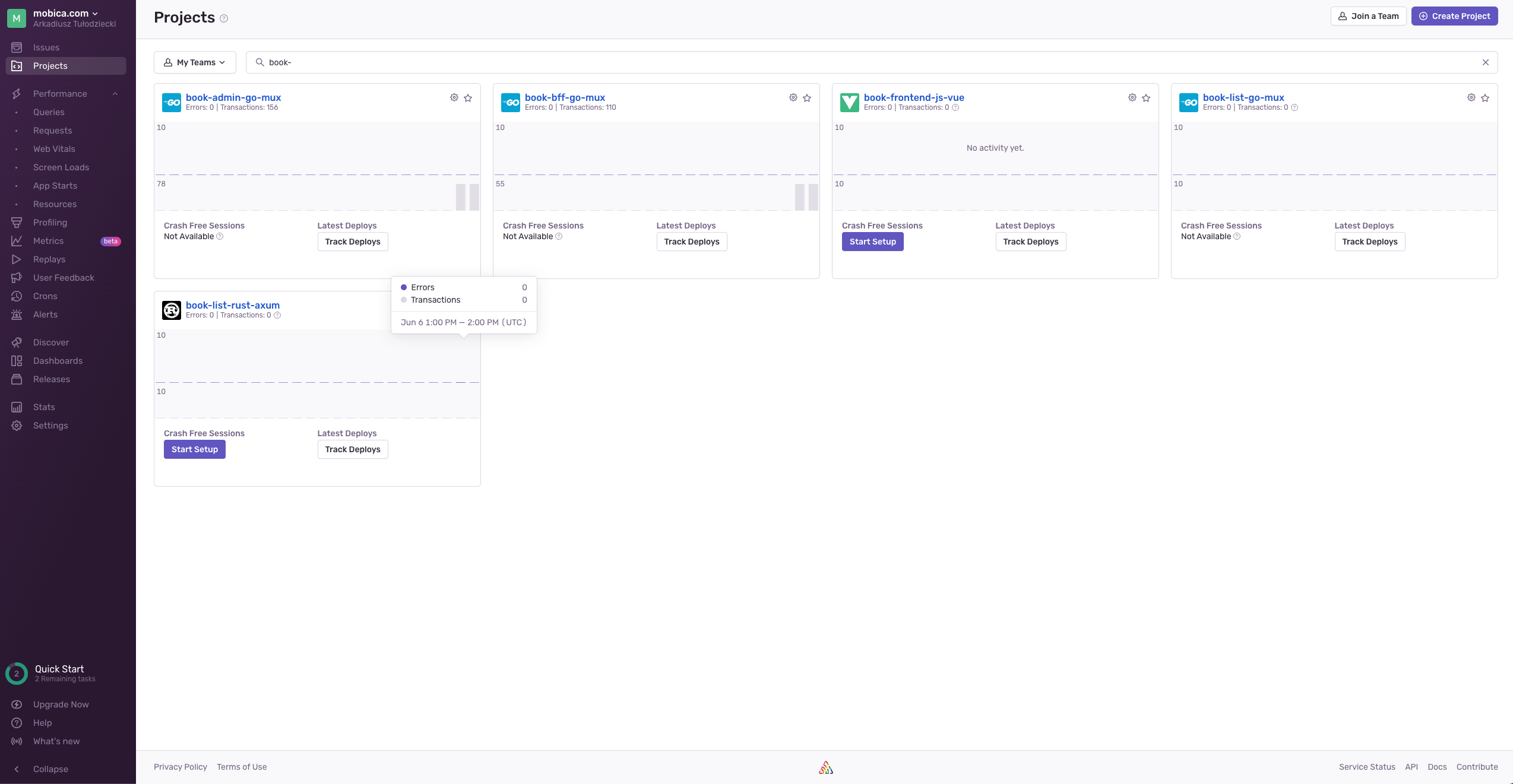 Sentry Projects View