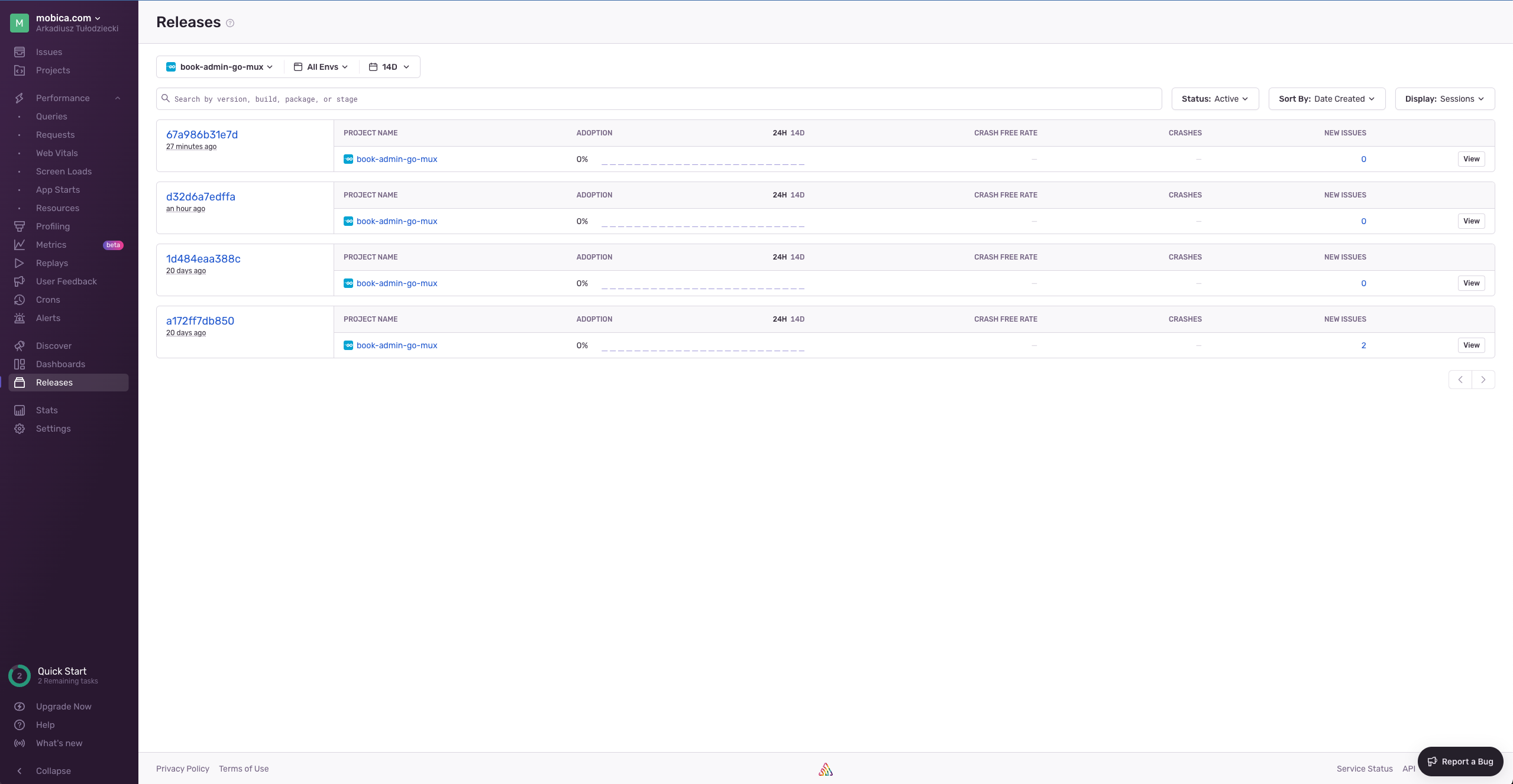 Sentry Releases View
